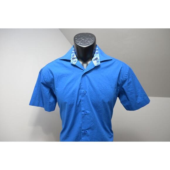 Bertigo Dress Shirt Button Up Designer Blue Short Sleeve Mens Size Small - Picture 4 of 7